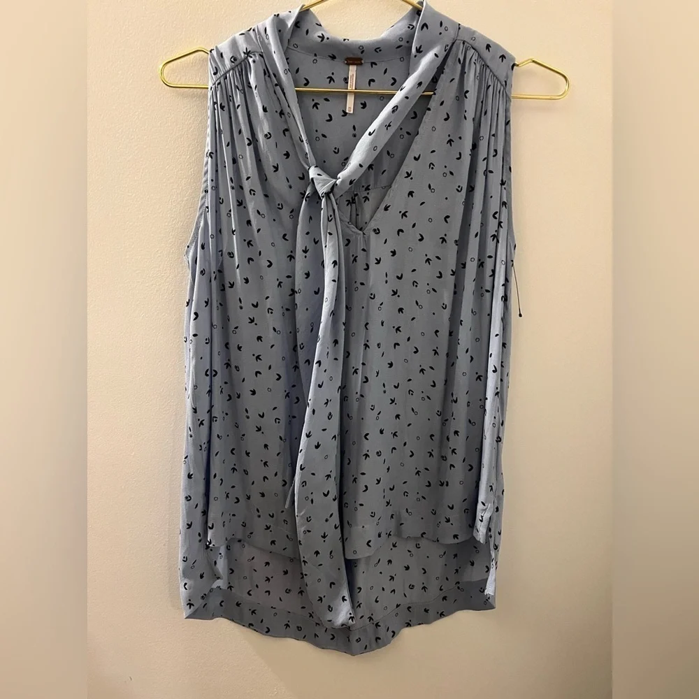 NWOT Free People Light Blue Patterned Top